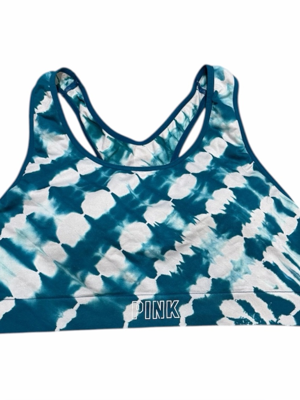 PINK Victoria's Secret Teal and White Tie-Dye Sports Bikini Top